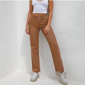 Tiger Mist Sacha High Rise Tan Brown Wide Leg Raw Hem Jean Size Medium 4-6